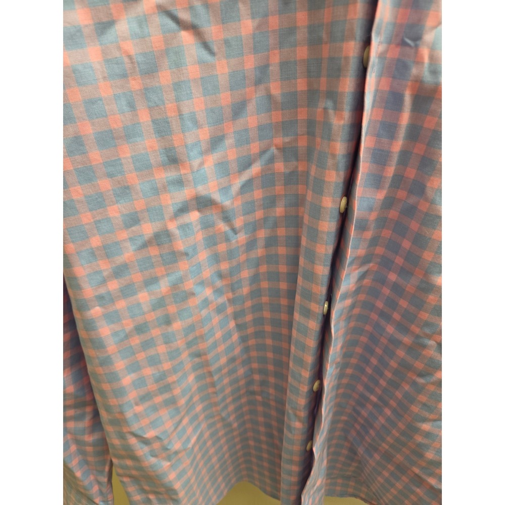 Peter Millar Mens Large Gingham Button Down Shirt Pink Blue Cotton Stretch L - Picture 5 of 9